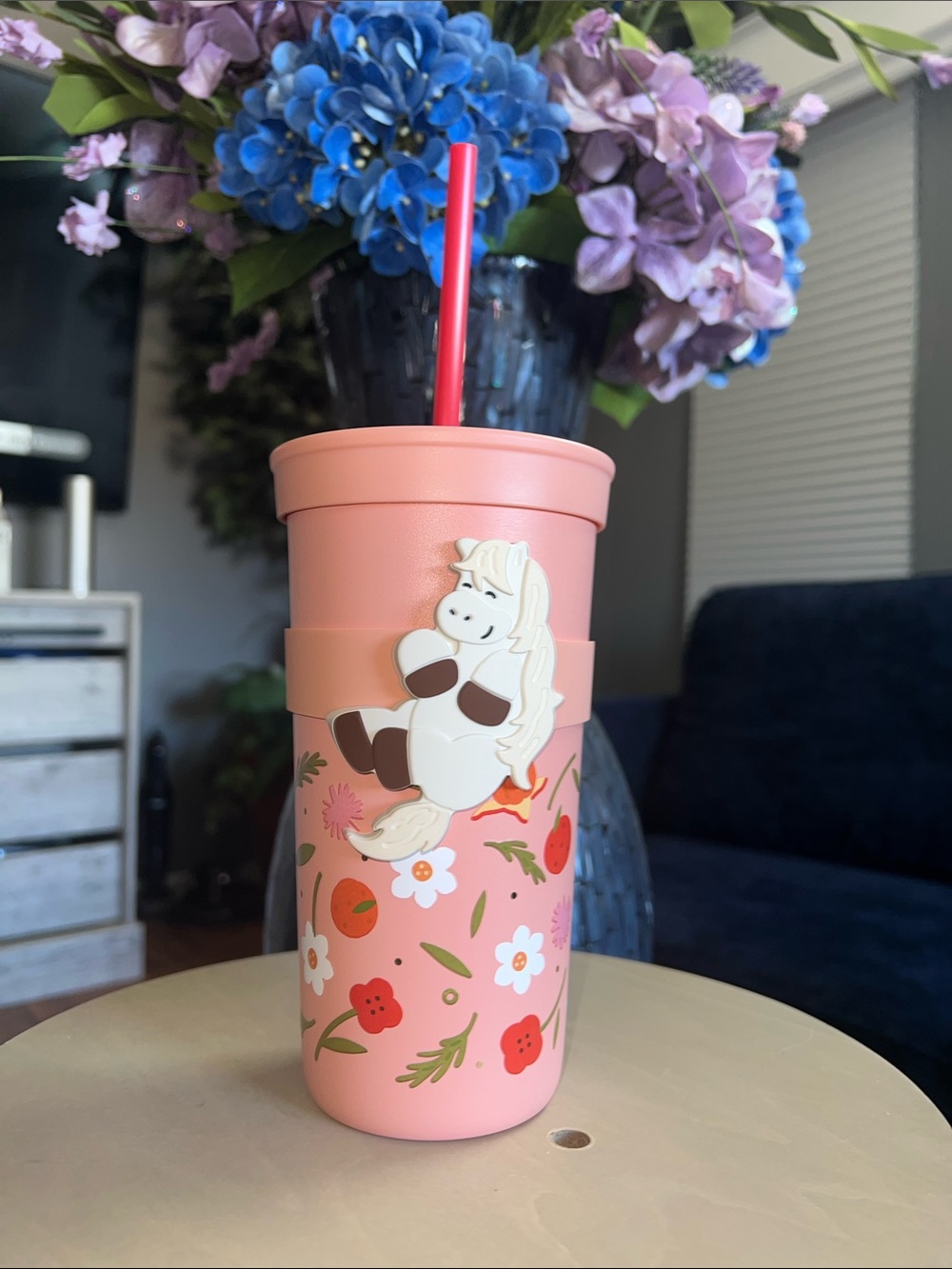 🎠Starbucks Pink Floral Pony 20oz Tumbler with Silicone Horse Charm Band Straw🎠